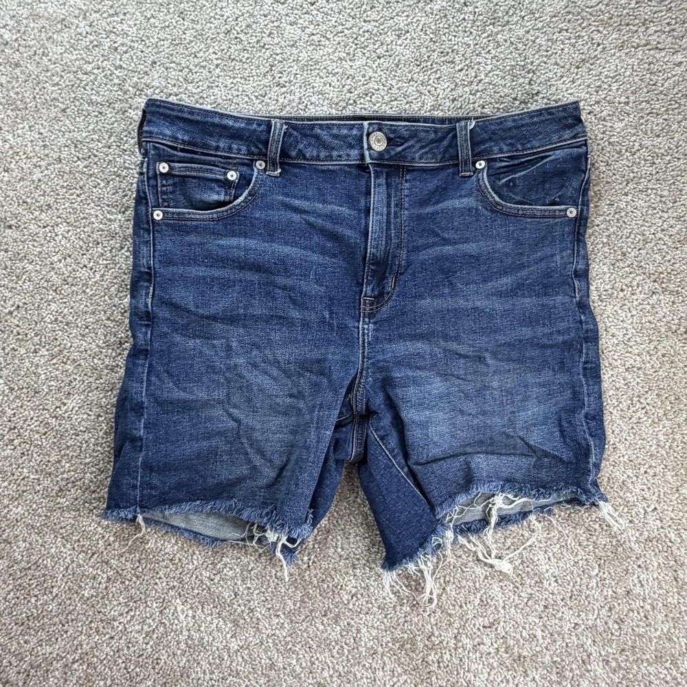 American Eagle Denim Shorts Womens 16 Blue Hi Rise Midi Cutoff Stretch